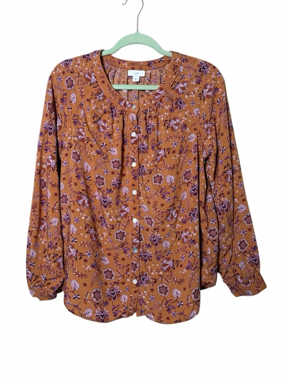 J.Jill Button Down Boho Floral Long Sleeve 100% Viscose Top Size Medium